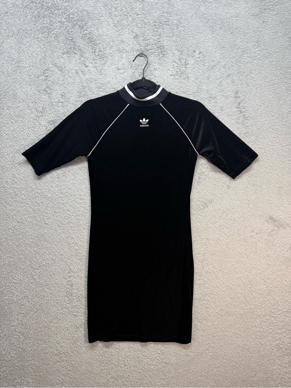 Adidas Originals Velvet Mock Neck Reglan Bodycon Dress Black